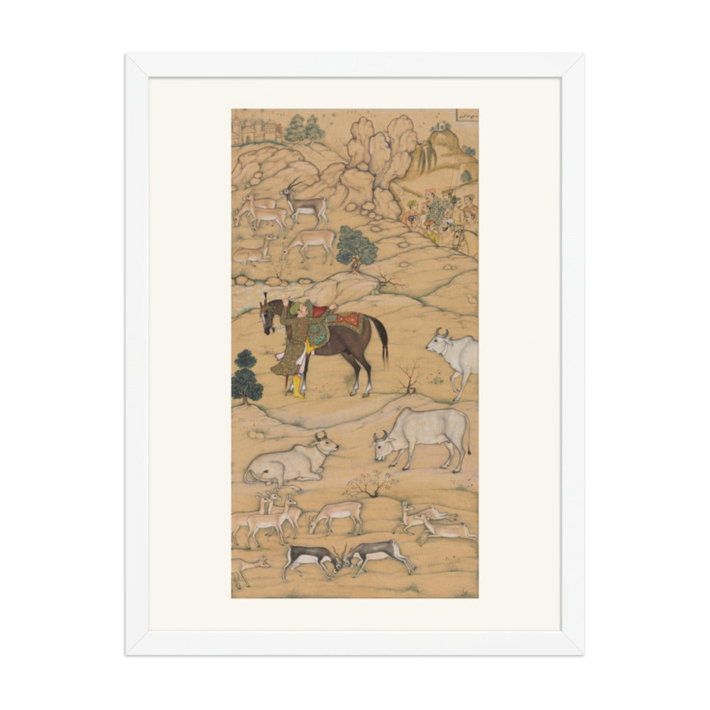 Akbar Mounting His Horse, by Sur Das Gujarati, from an Akbar-nama — Restored Mughal Wall Art — view 6