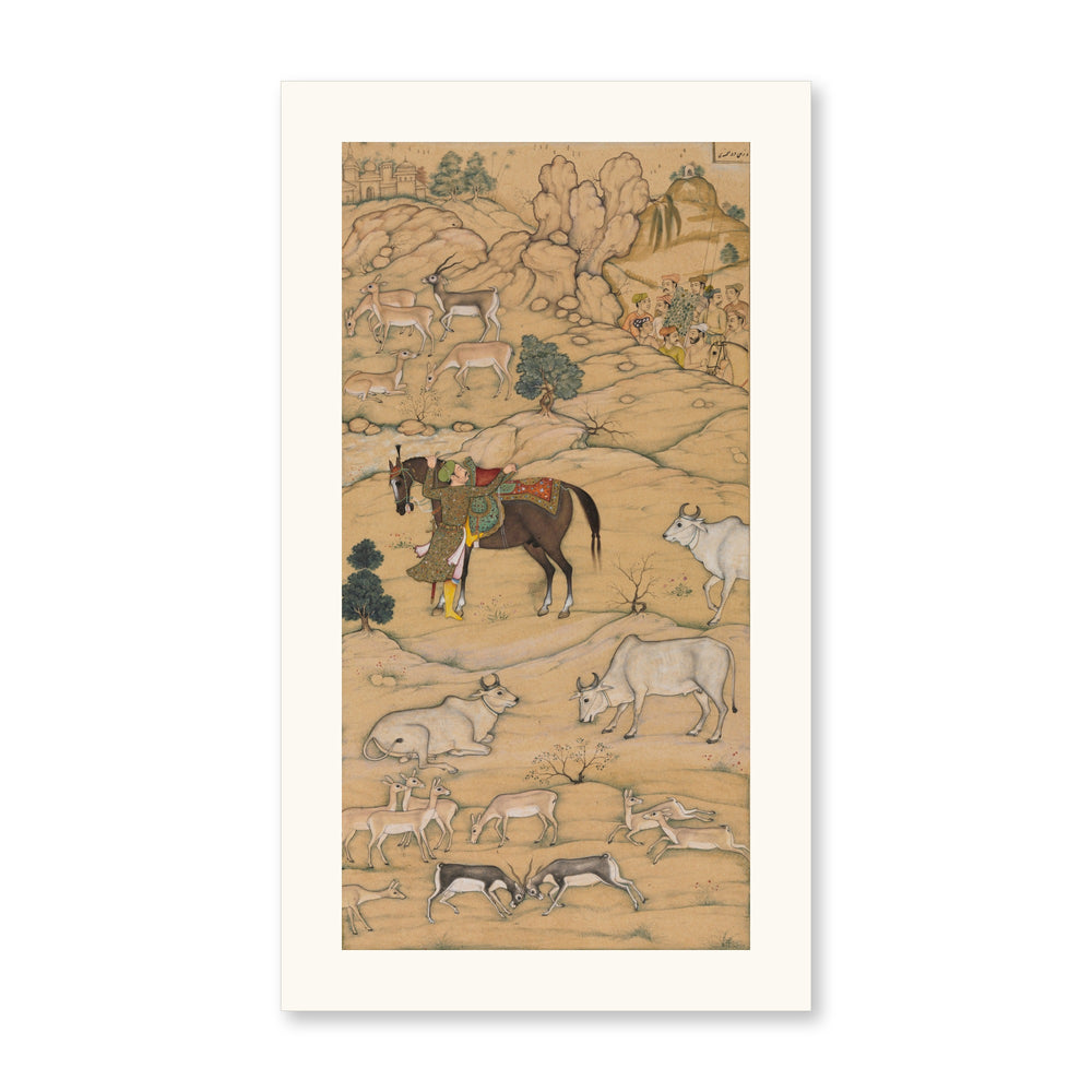 Akbar Mounting His Horse, by Sur Das Gujarati, from an Akbar-nama — Restored Mughal Wall Art — view 7