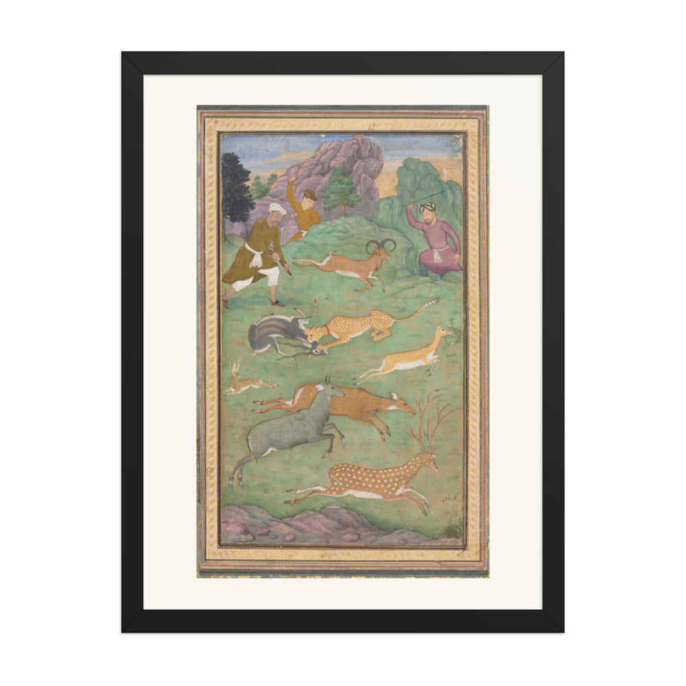 Antelope and Deer Hunt, by Govardhan | Restored Mughal Wall Art — view 1