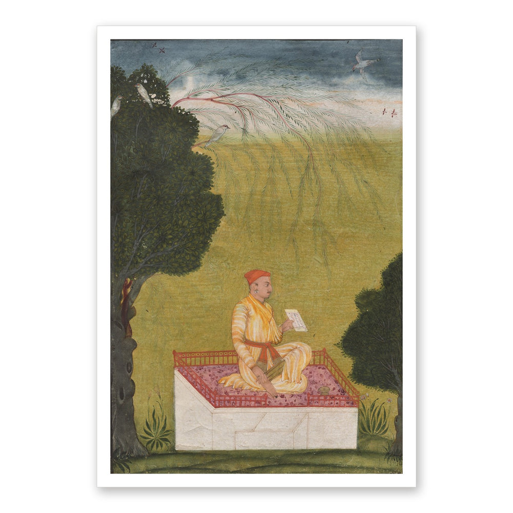 Raja Dilip Singh of Guler on a dais — Restored Pahari Wall Art — view 7