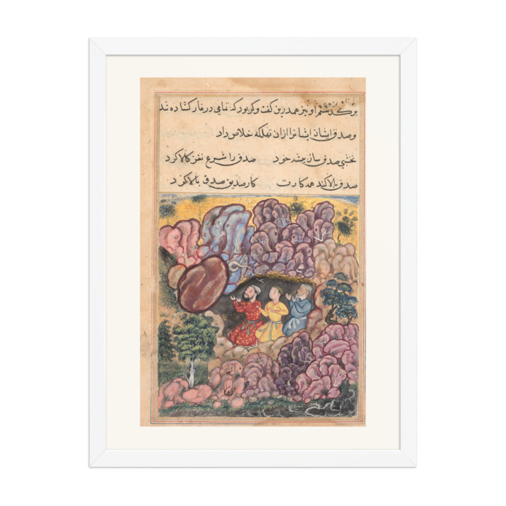 Three Men Trapped in a Cave, by Bihzad — Tuti-nama | Restored Mughal Wall Art — view 5