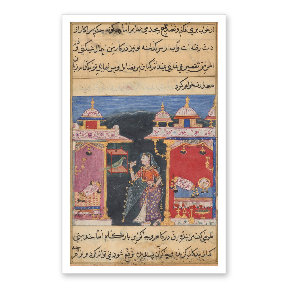 The Parrot Addresses Khujasta, from a Tuti-nama (Seventh Night) — Restored Mughal Wall Art — view 7