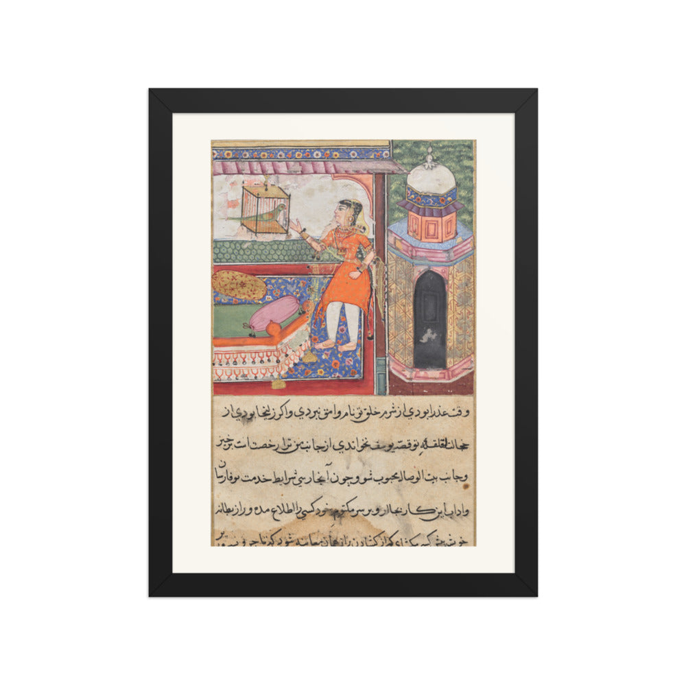 The Parrot Addresses Khujasta, by Iqbal — Tuti-nama | Restored Mughal Wall Art — view 2