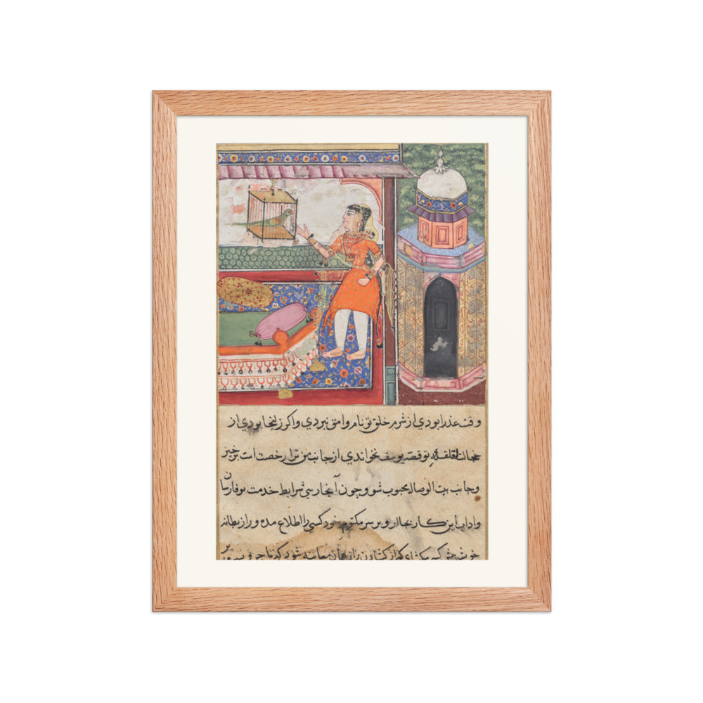 The Parrot Addresses Khujasta, by Iqbal — Tuti-nama | Restored Mughal Wall Art — view 4