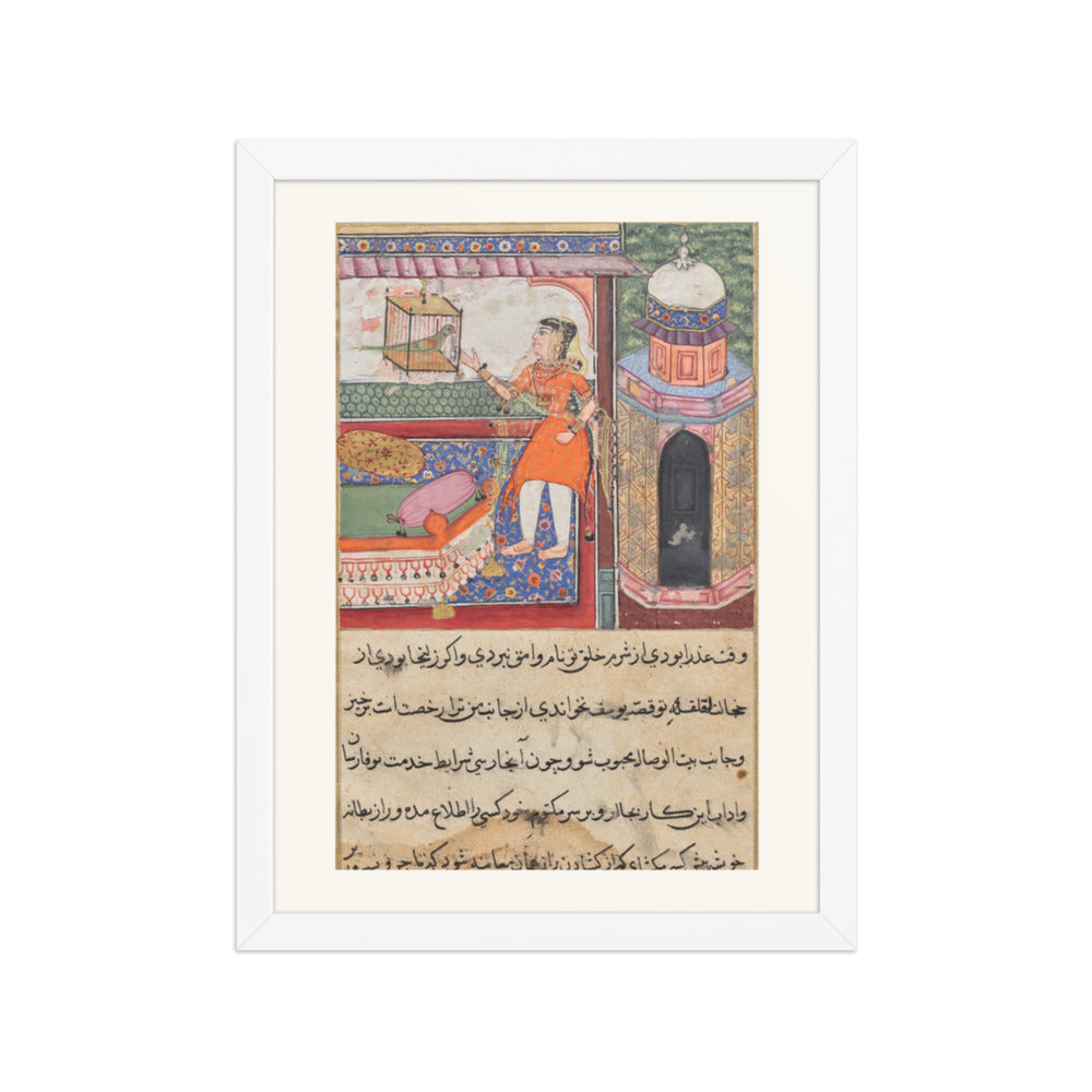 The Parrot Addresses Khujasta, by Iqbal — Tuti-nama | Restored Mughal Wall Art — view 6