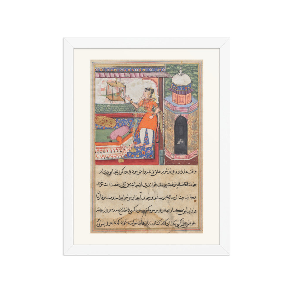 The Parrot Addresses Khujasta, by Iqbal — Tuti-nama | Restored Mughal Wall Art — view 6