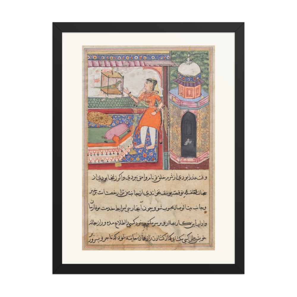 The Parrot Addresses Khujasta, by Iqbal — Tuti-nama | Restored Mughal Wall Art — view 1
