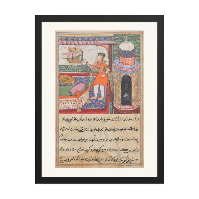 The Parrot Addresses Khujasta, by Iqbal — Tuti-nama | Restored Mughal Wall Art