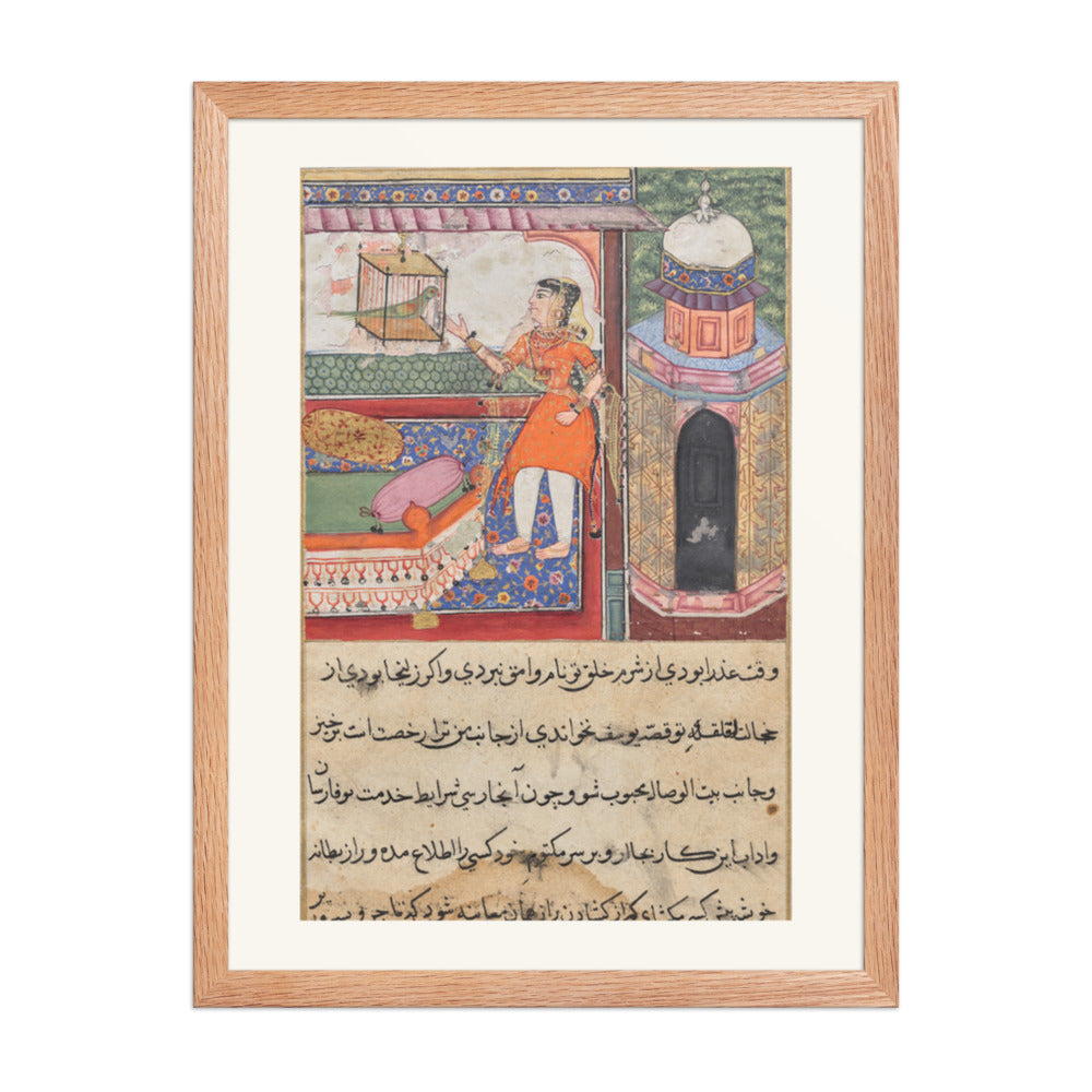 The Parrot Addresses Khujasta, by Iqbal — Tuti-nama | Restored Mughal Wall Art — view 3