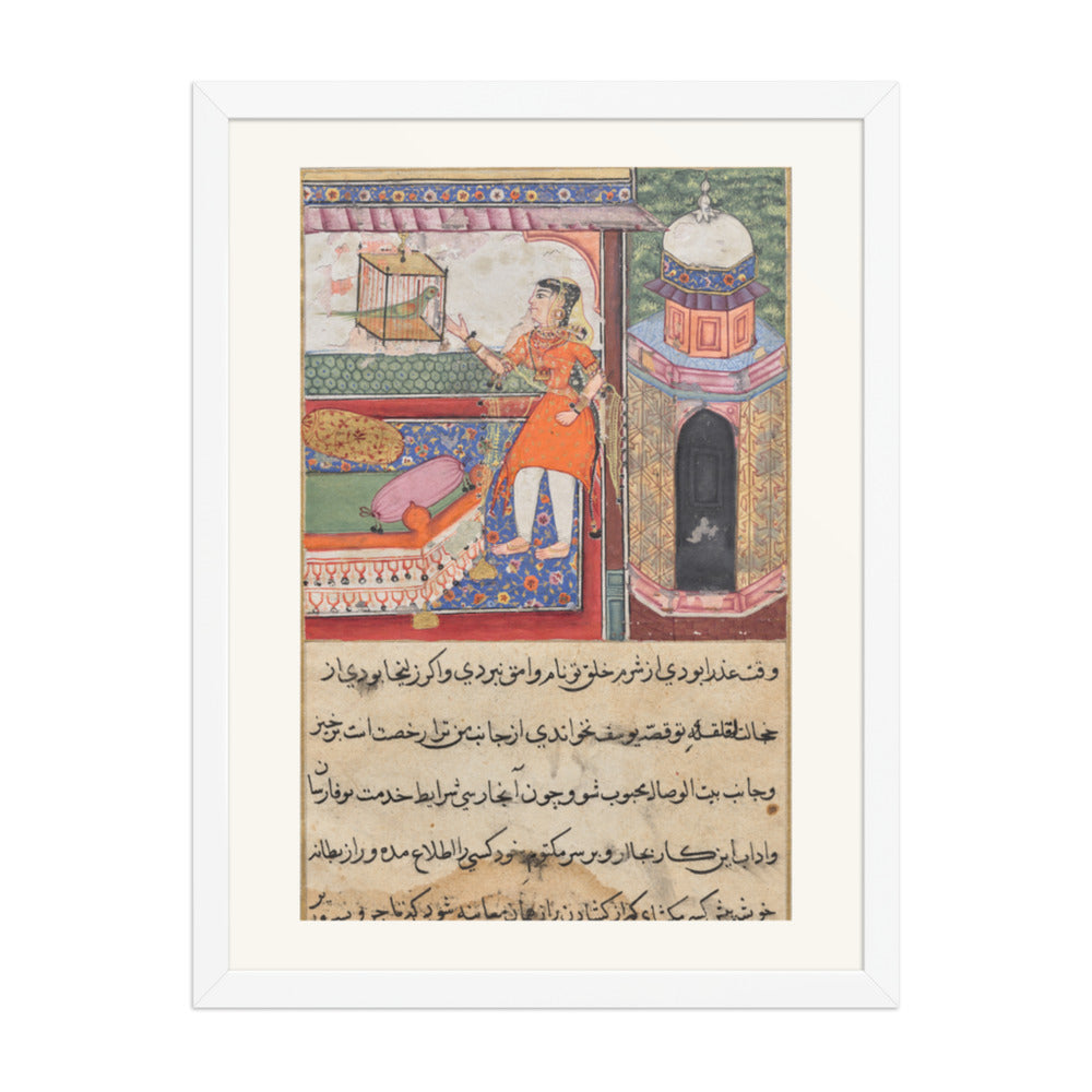 The Parrot Addresses Khujasta, by Iqbal — Tuti-nama | Restored Mughal Wall Art — view 5