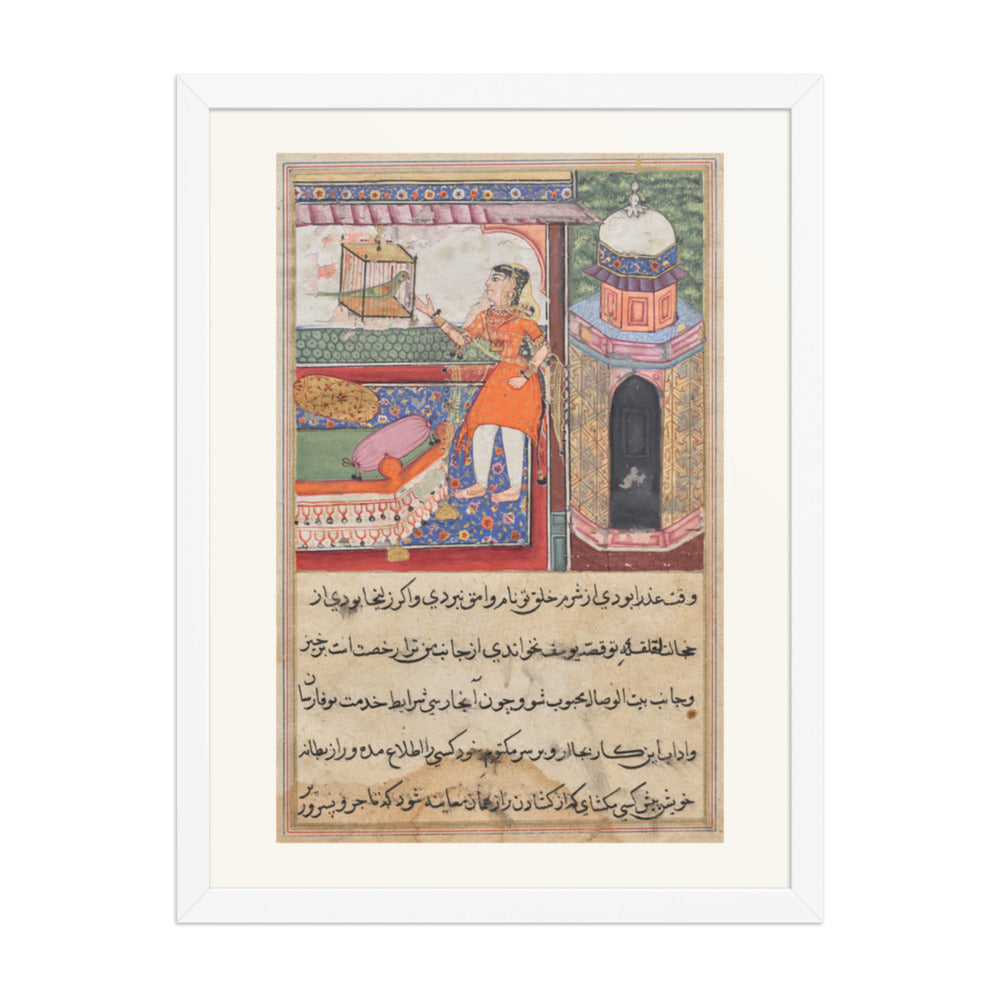 The Parrot Addresses Khujasta, by Iqbal — Tuti-nama | Restored Mughal Wall Art — view 5