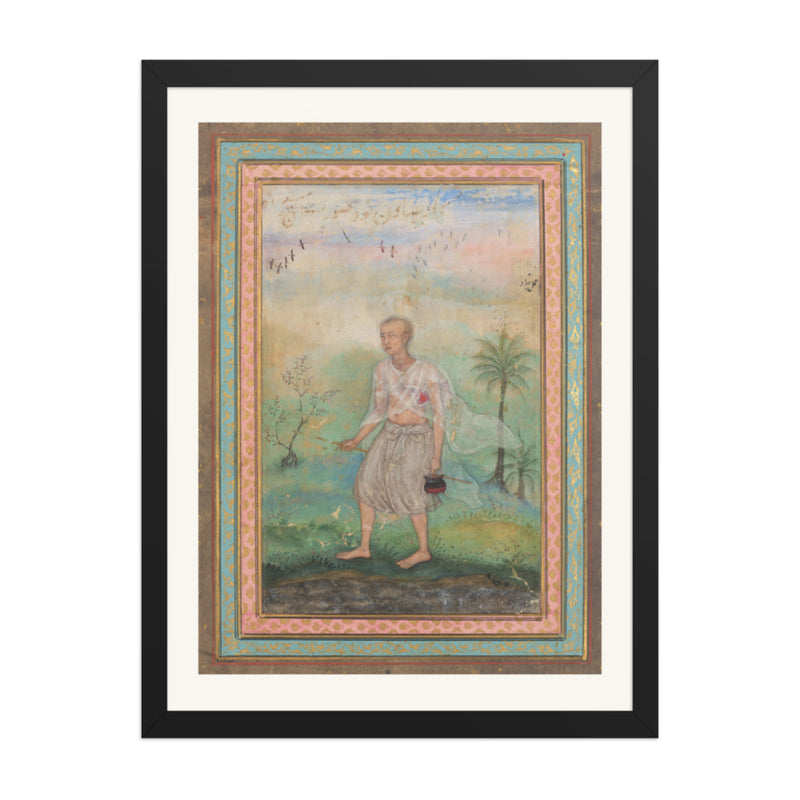 Jain Ascetic Walking Along a Riverbank, by Basavana | Restored Mughal Wall Art