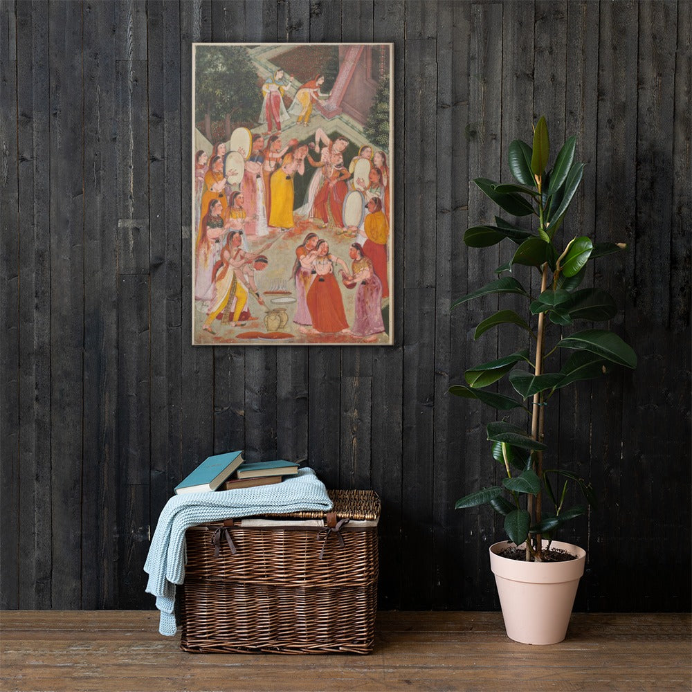 Girls Spraying Each Other at Holi — Restored Rajput Wall Art — view 11