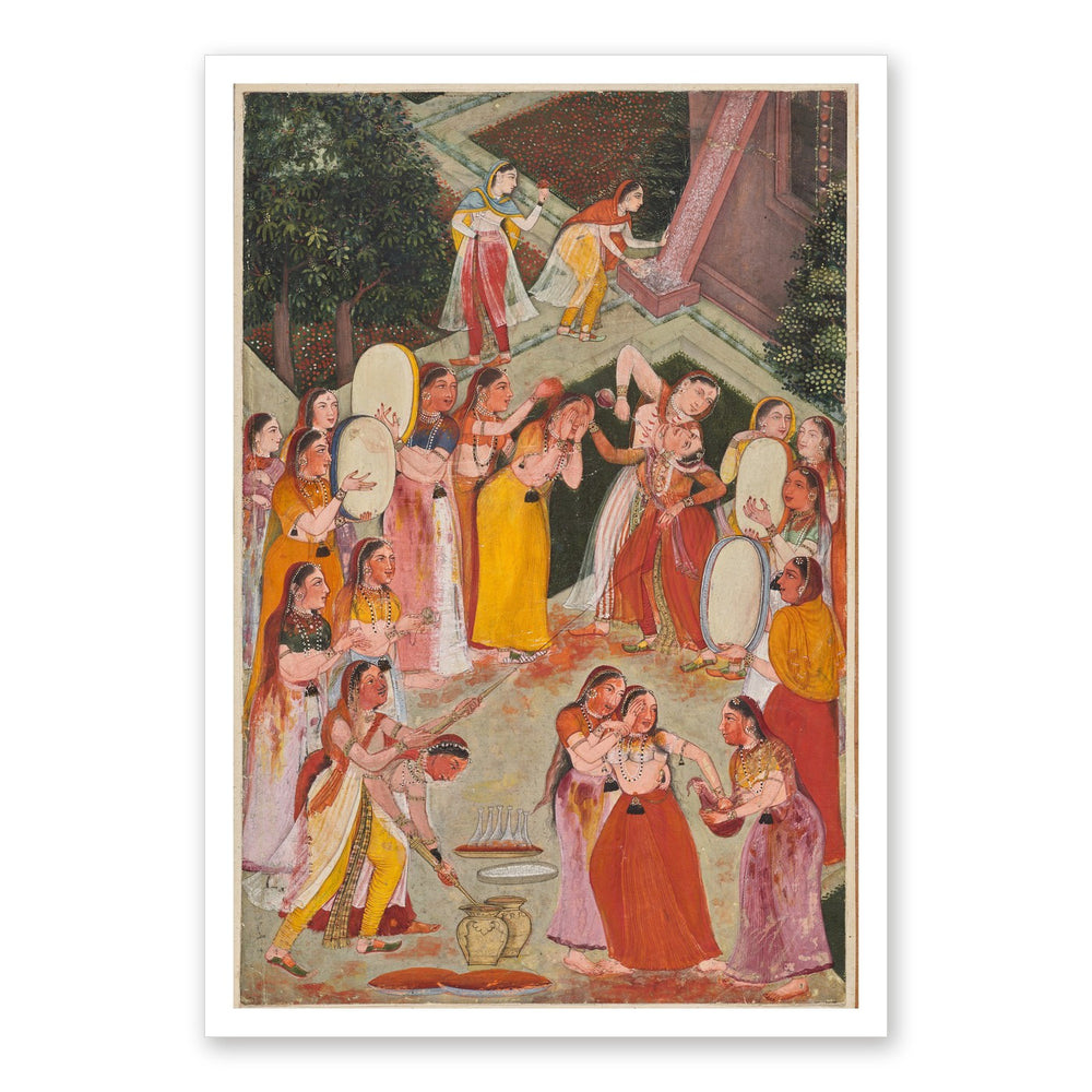 Girls Spraying Each Other at Holi — Restored Rajput Wall Art — view 7