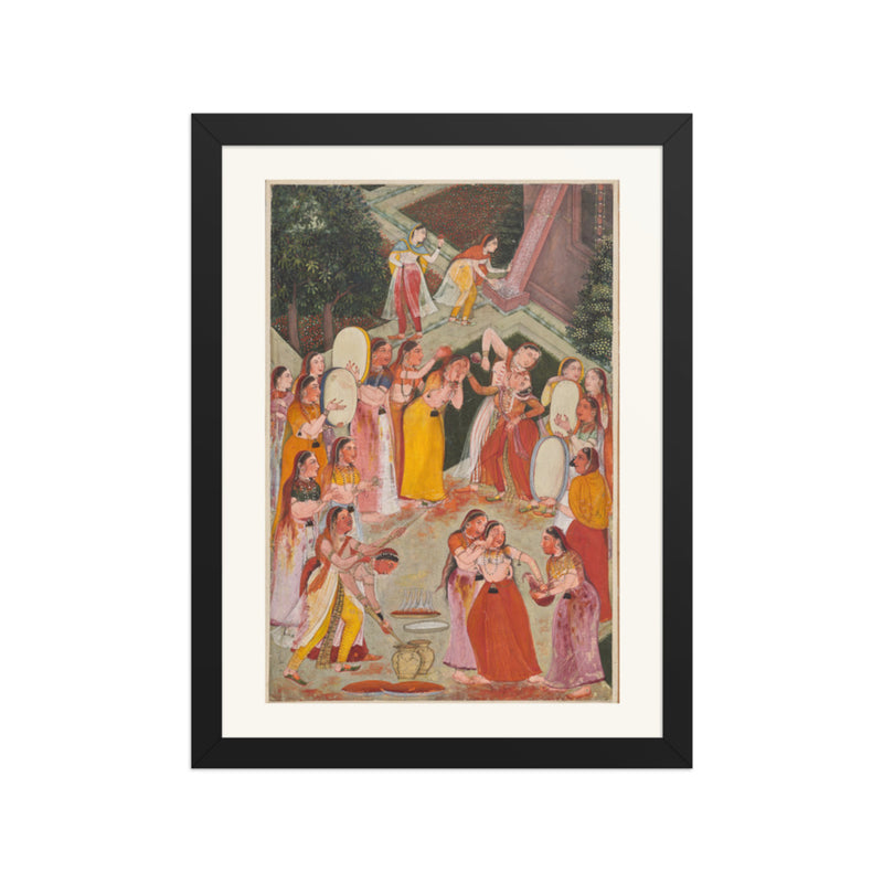 Girls Spraying Each Other at Holi — Restored Rajput Wall Art