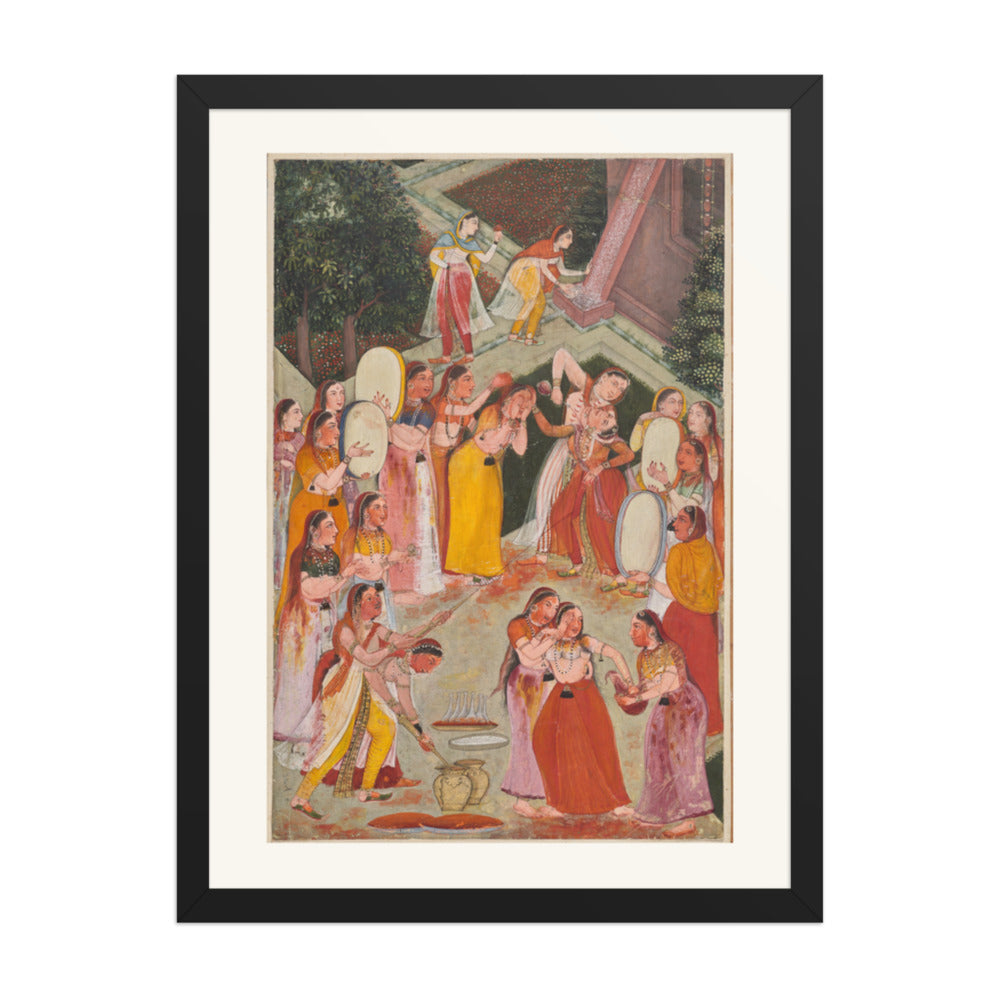 Girls Spraying Each Other at Holi — Restored Rajput Wall Art — view 4