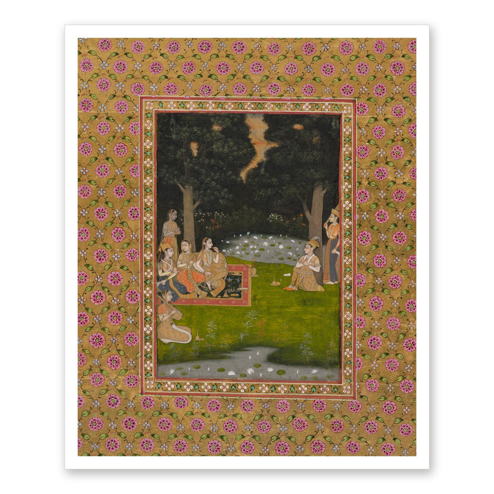 Princely ascetic in the forest visited by ladies — Restored Indian Court Wall Art — view 7