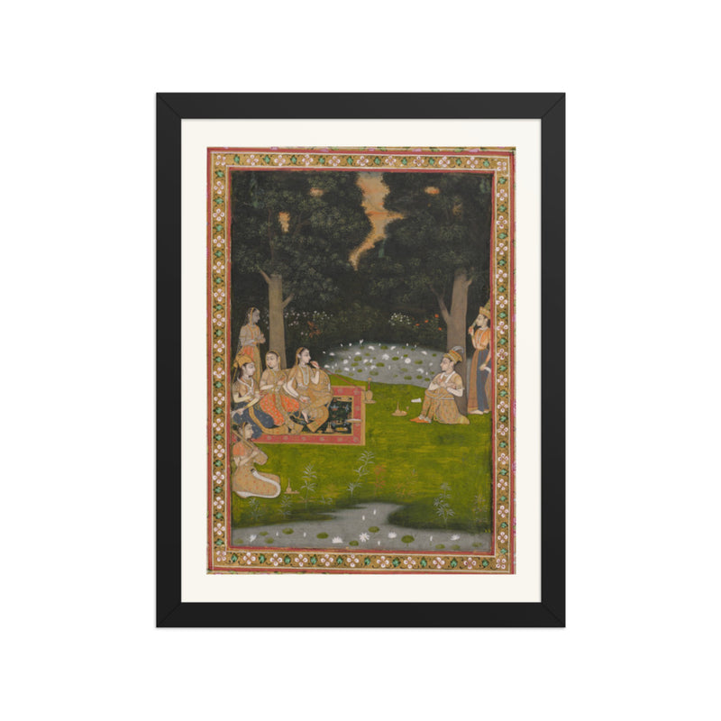 Princely ascetic in the forest visited by ladies — Restored Indian Court Wall Art