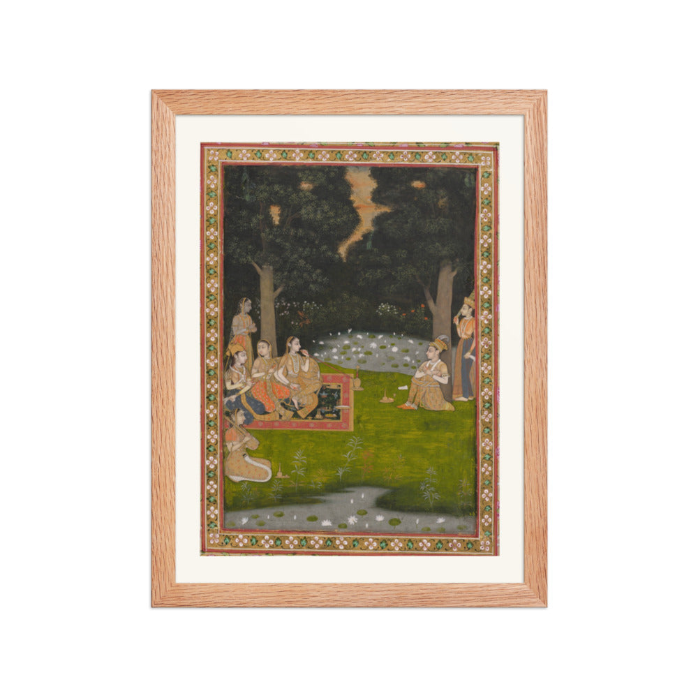 Princely ascetic in the forest visited by ladies — Restored Indian Court Wall Art — view 2