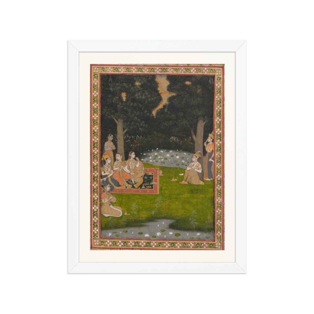 Princely ascetic in the forest visited by ladies — Restored Indian Court Wall Art — view 3