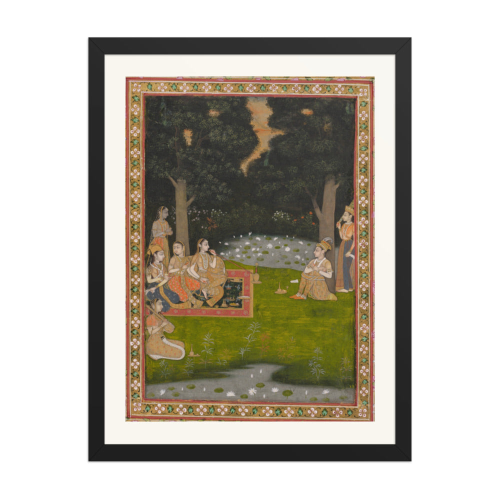 Princely ascetic in the forest visited by ladies — Restored Indian Court Wall Art — view 4