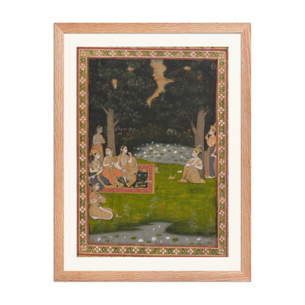 Princely ascetic in the forest visited by ladies — Restored Indian Court Wall Art — view 5