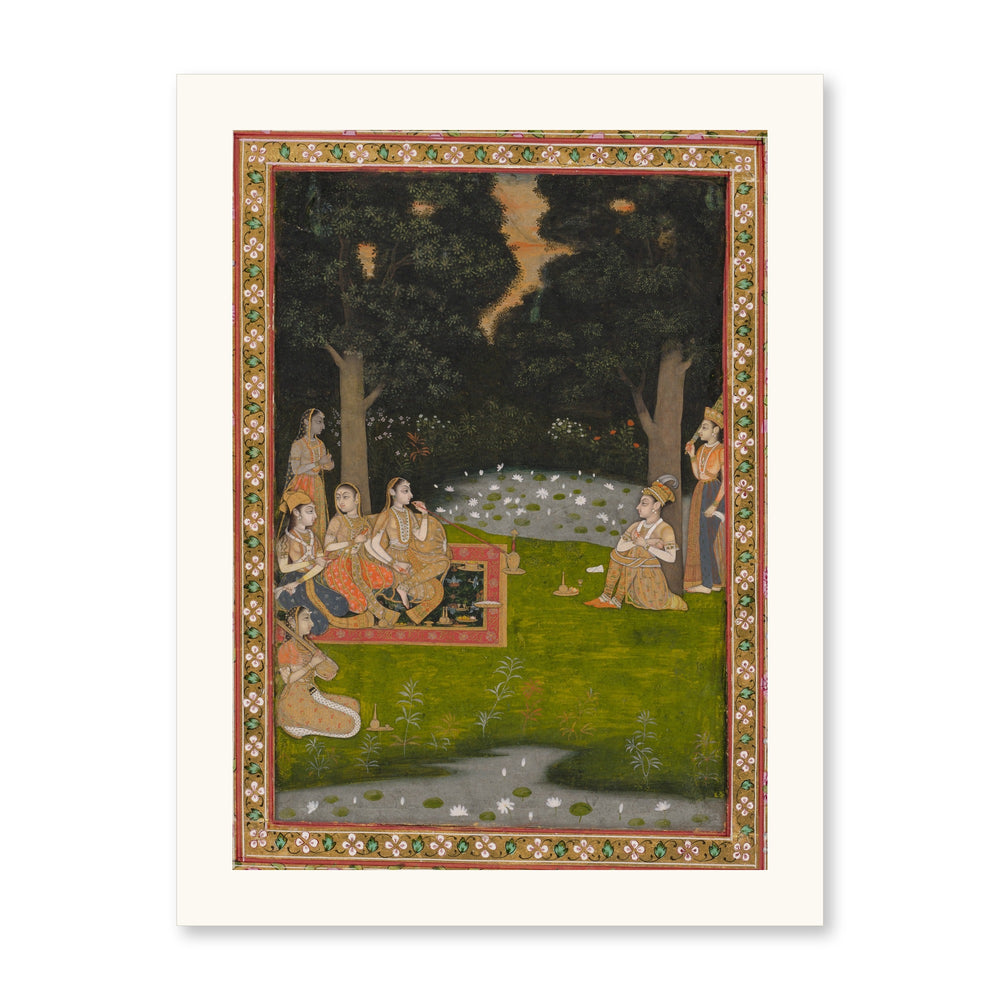 Princely ascetic in the forest visited by ladies — Restored Indian Court Wall Art — view 7