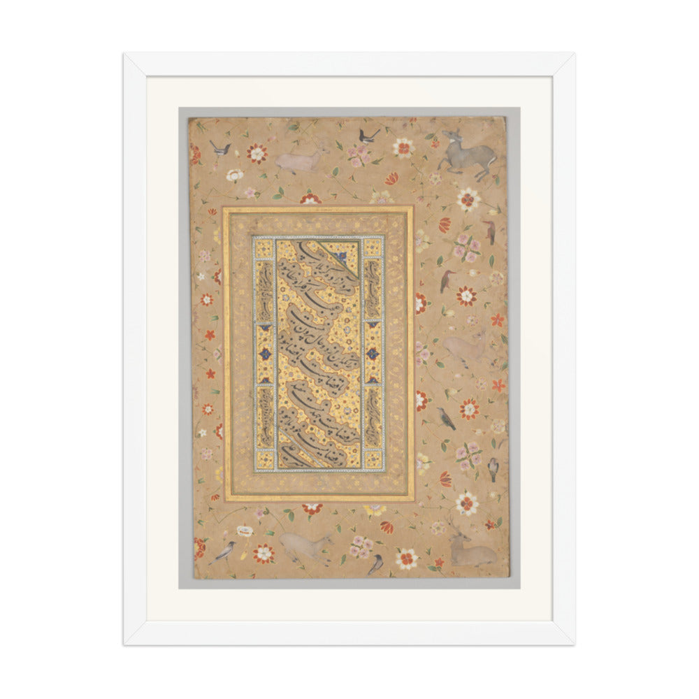 Persian Calligraphy by Mir 'Ali Haravi, with Bird and Deer Border | Restored Mughal Wall Art — view 5