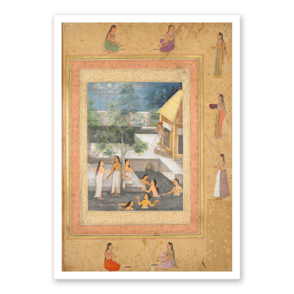A Night of Bathing in the Harem, from the Late Shah Jahan Album — Restored Mughal Wall Art — view 7