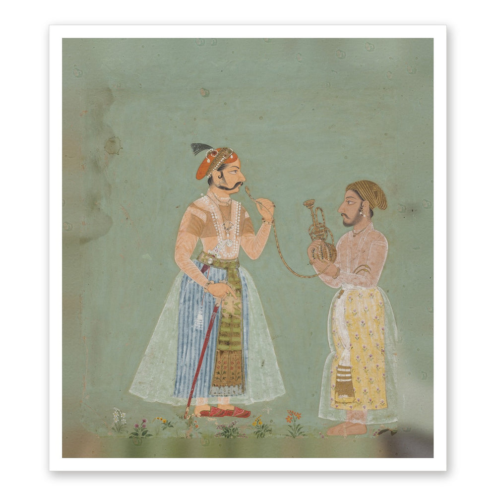Rana Amar Singh II (reigned 1698–1710) smoking a hookah — Restored Rajput Wall Art — view 7
