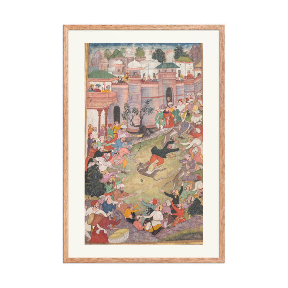The game of wolf-running in Tabriz, from an Akbar-nama (Book of Akbar) — Restored Indian Court Wall Art — view 9