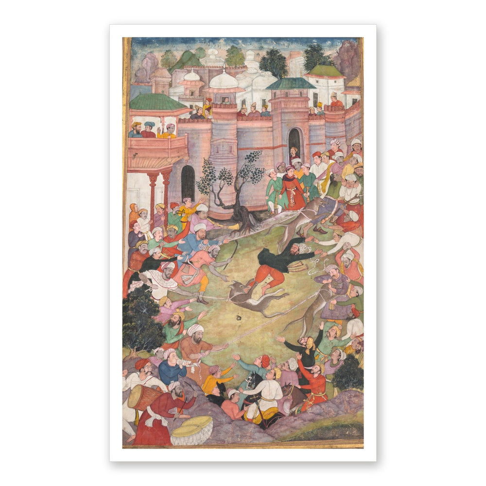 The game of wolf-running in Tabriz, from an Akbar-nama (Book of Akbar) — Restored Indian Court Wall Art — view 7