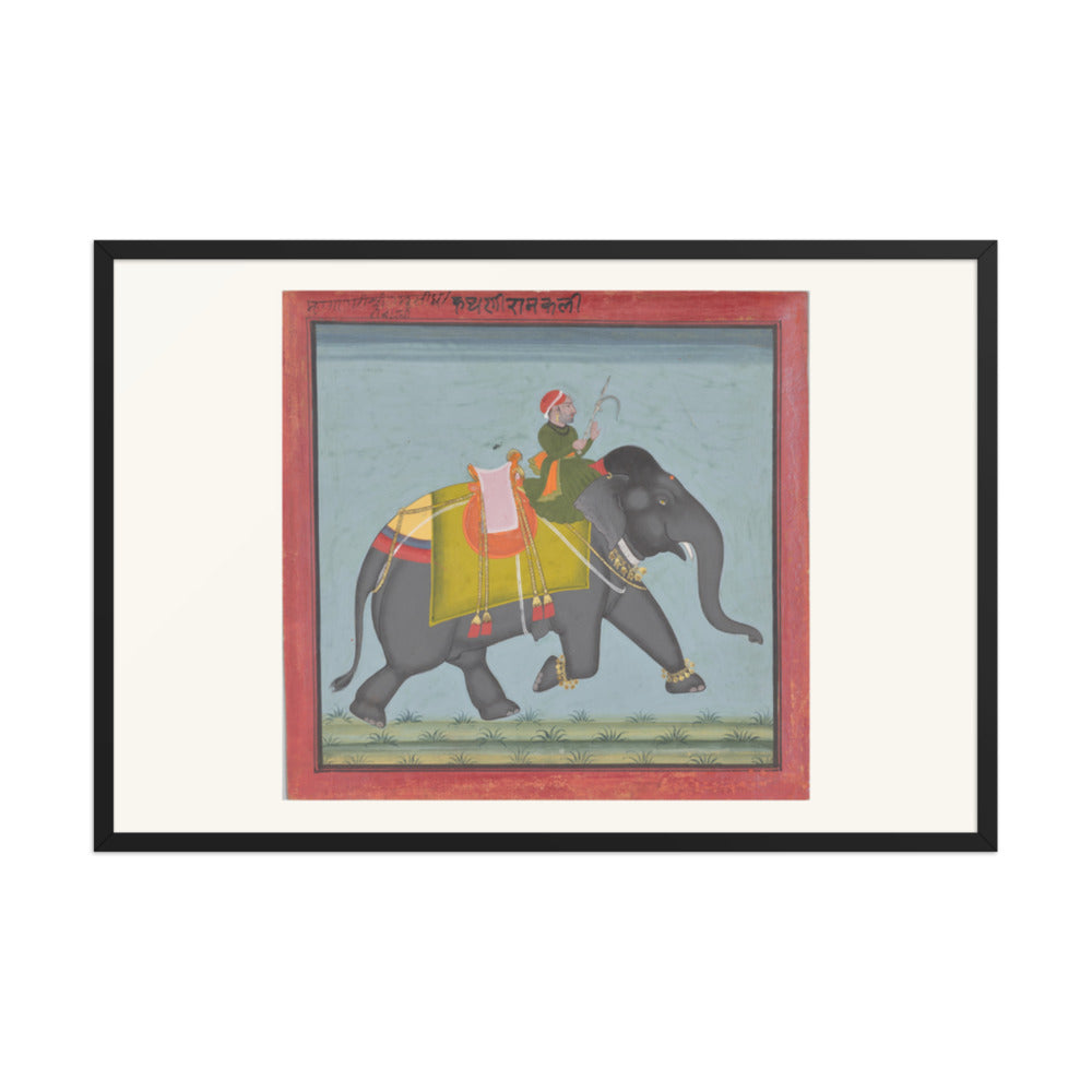 The Royal Elephant Ramkali with a Mahout — Restored Rajput Wall Art — view 10