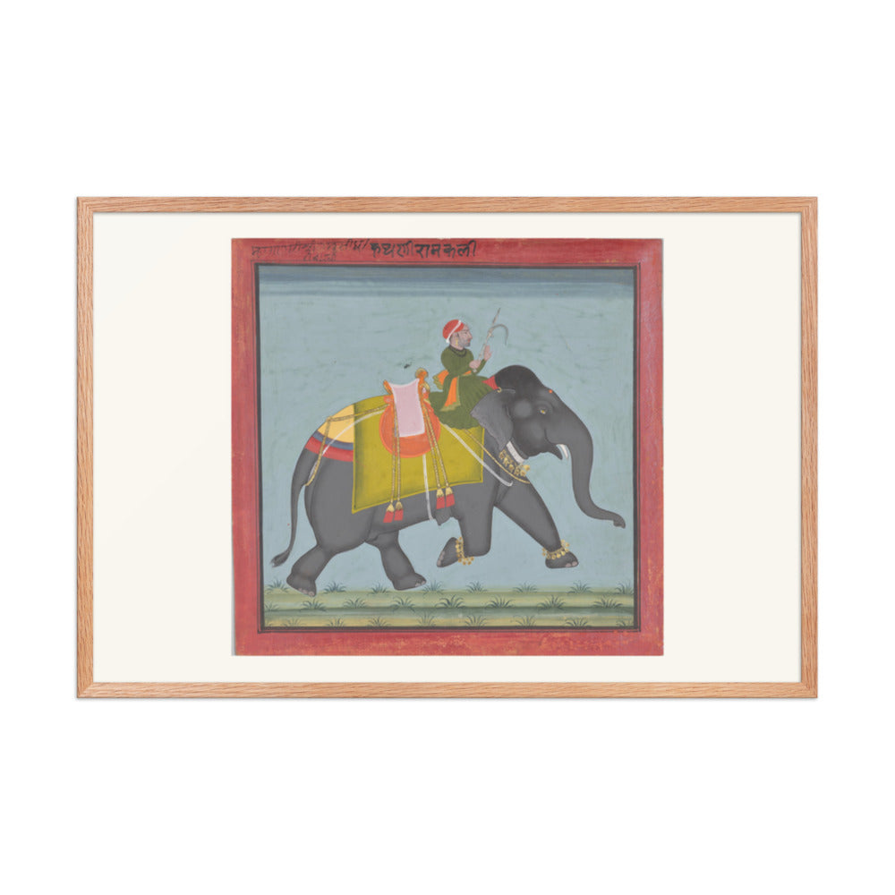 The Royal Elephant Ramkali with a Mahout — Restored Rajput Wall Art — view 11