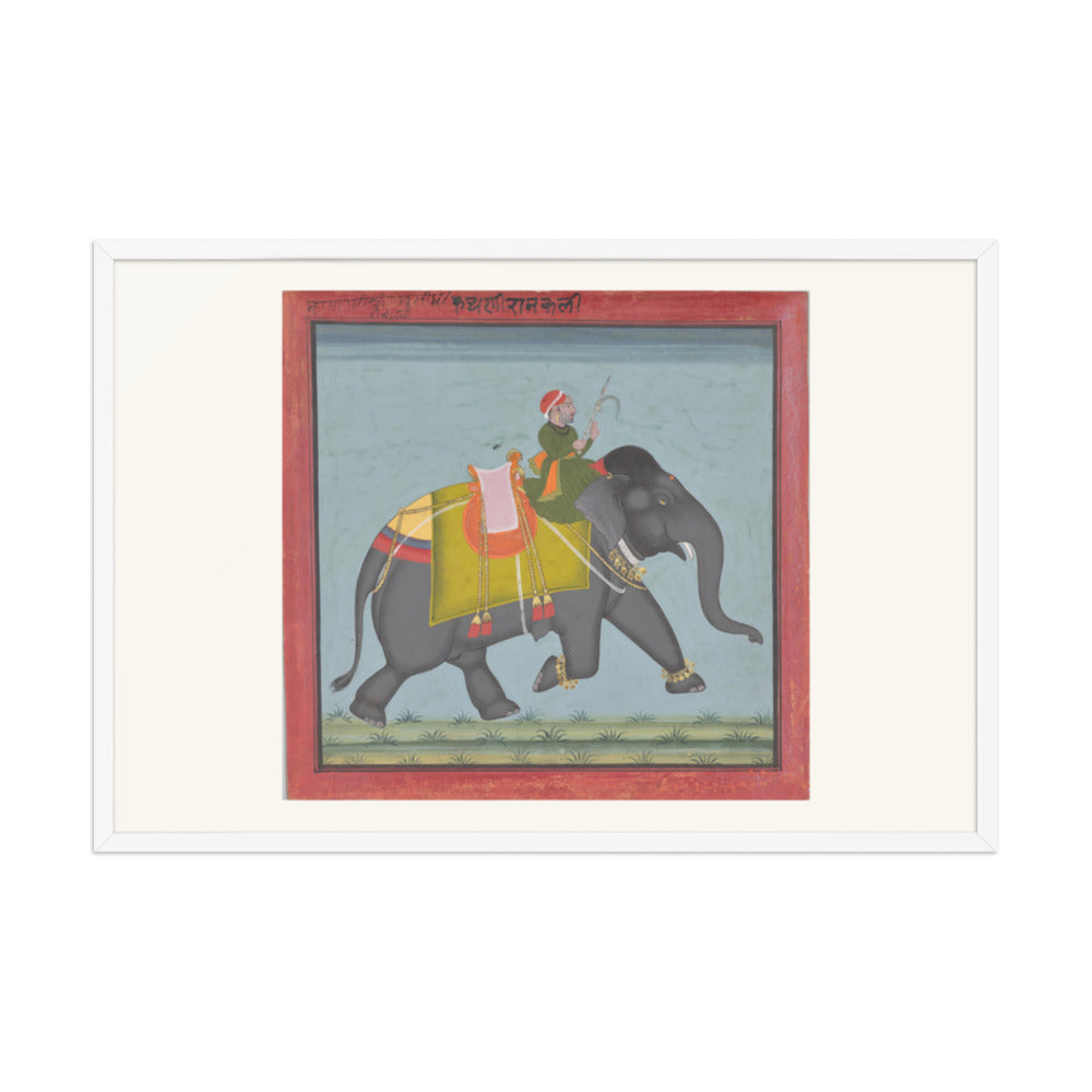 The Royal Elephant Ramkali with a Mahout — Restored Rajput Wall Art — view 12
