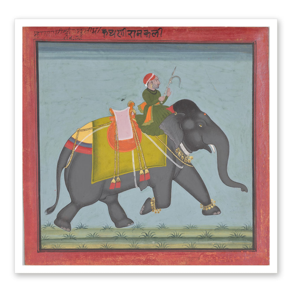 The Royal Elephant Ramkali with a Mahout — Restored Rajput Wall Art — view 7