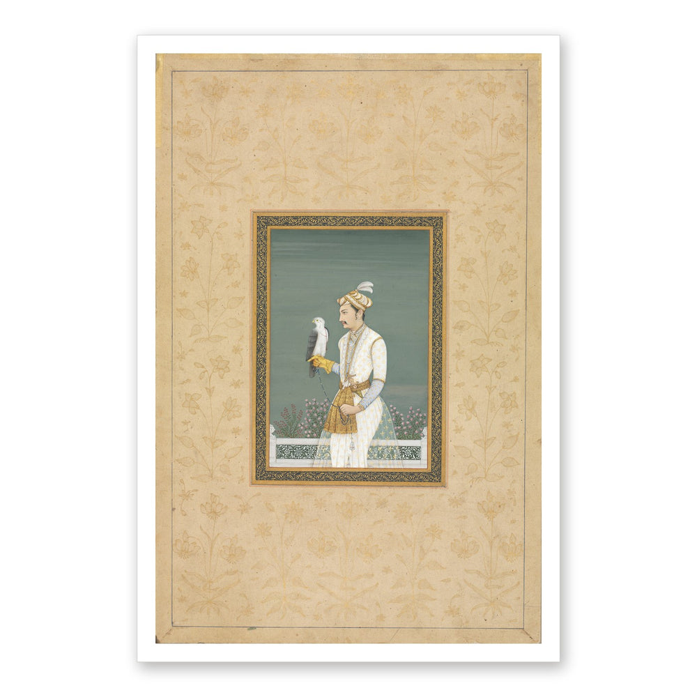 Portrait of a Prince with a Hawk — Restored Mughal Wall Art — view 7