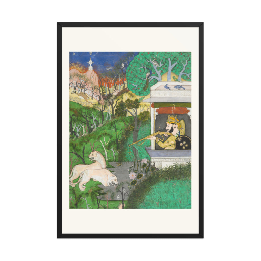 Maharaja Chattarsol of Kota Shooting Lions — Restored Rajput Wall Art — view 8