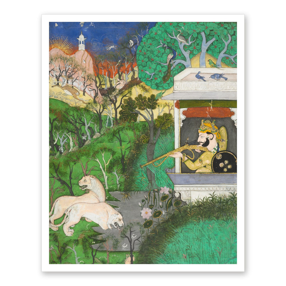 Maharaja Chattarsol of Kota Shooting Lions — Restored Rajput Wall Art — view 7