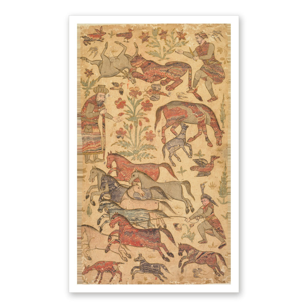 A marbled picture of Rustam catching Rakhsh — Restored Deccan Wall Art — view 7