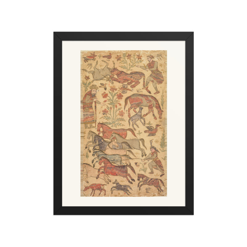A marbled picture of Rustam catching Rakhsh — Restored Deccan Wall Art