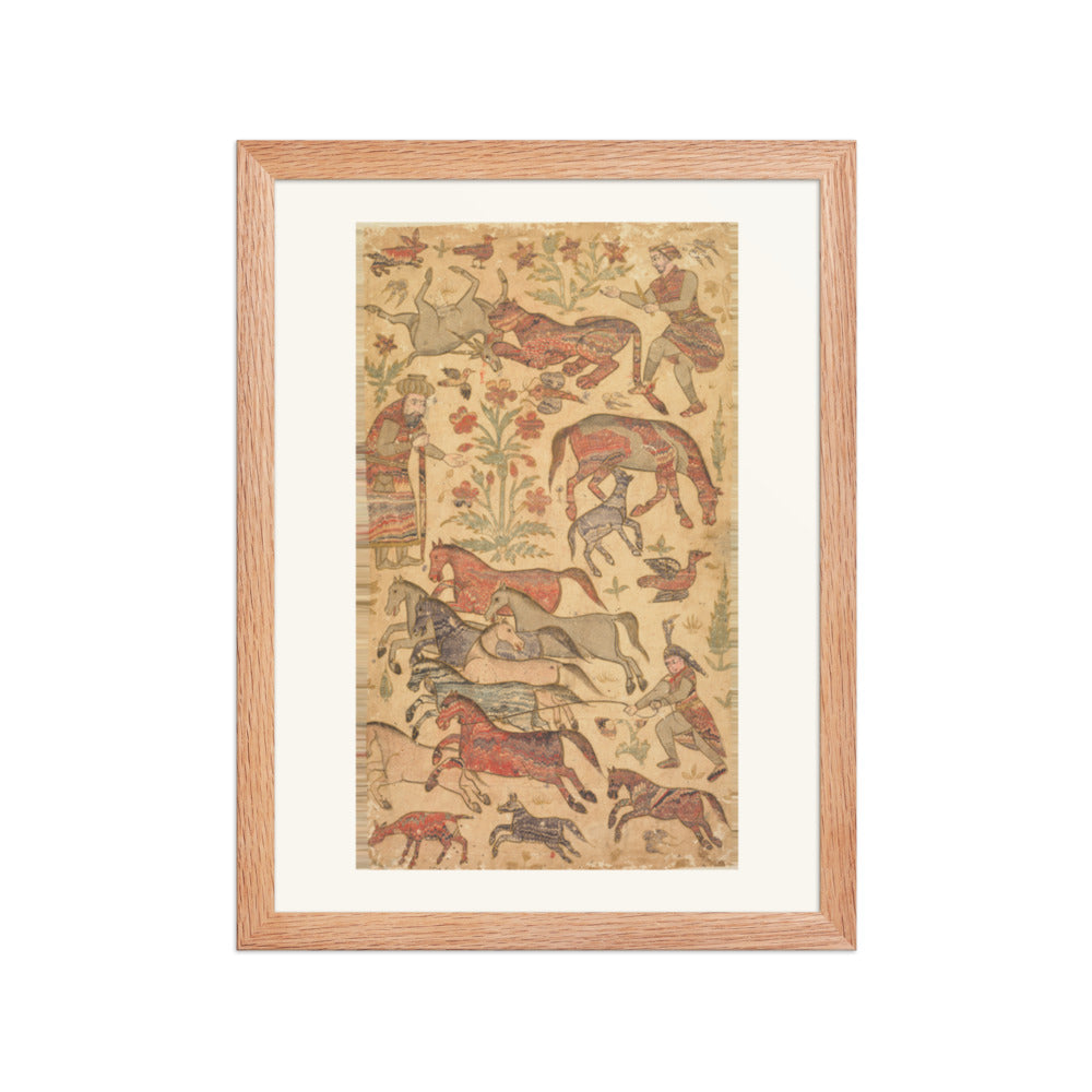 A marbled picture of Rustam catching Rakhsh — Restored Deccan Wall Art — view 2