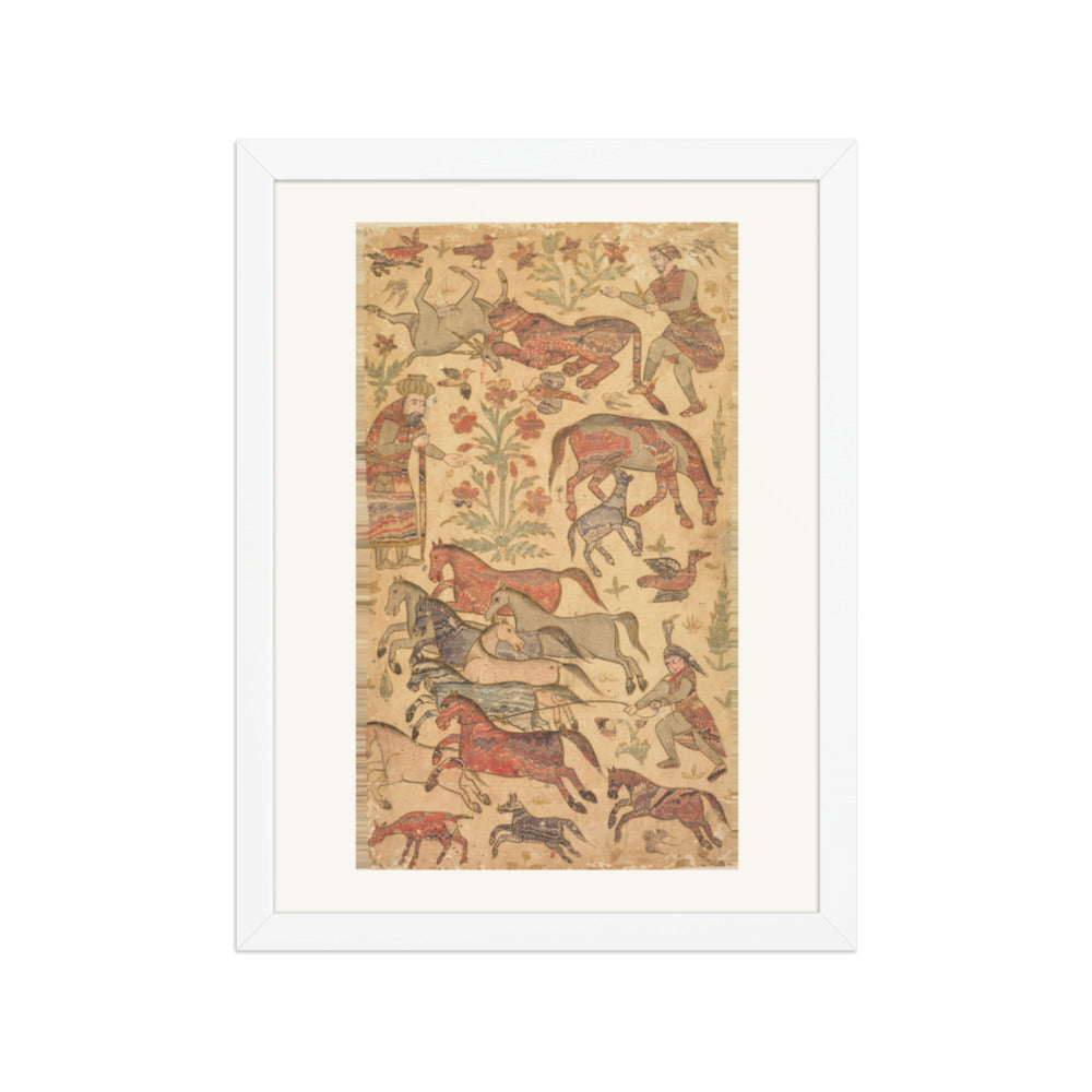 A marbled picture of Rustam catching Rakhsh — Restored Deccan Wall Art — view 3