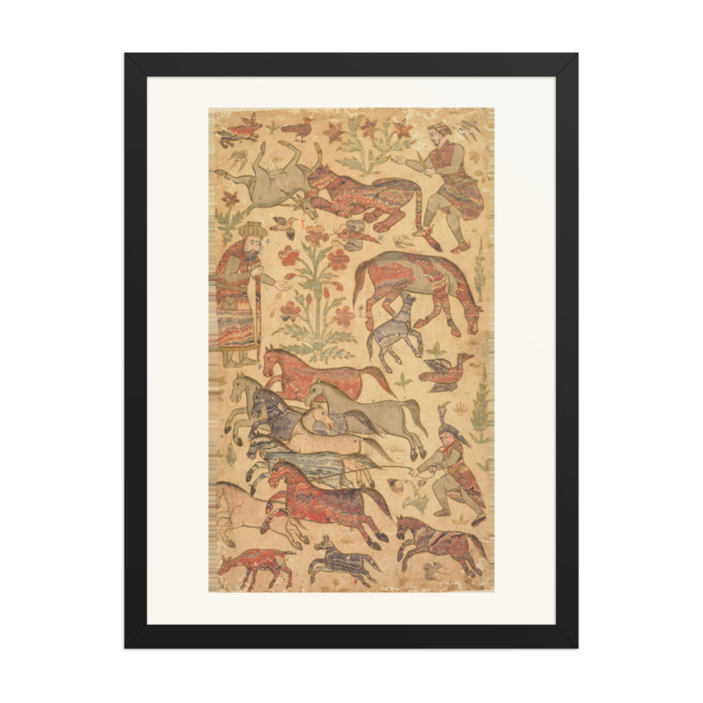 A marbled picture of Rustam catching Rakhsh — Restored Deccan Wall Art — view 4