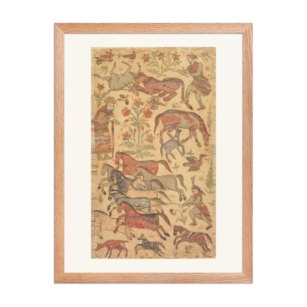 A marbled picture of Rustam catching Rakhsh — Restored Deccan Wall Art — view 5