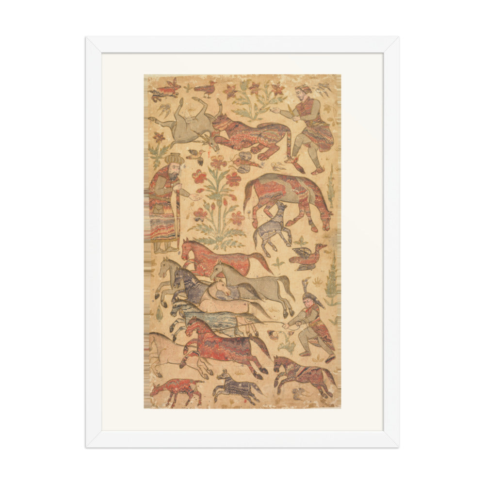A marbled picture of Rustam catching Rakhsh — Restored Deccan Wall Art — view 6