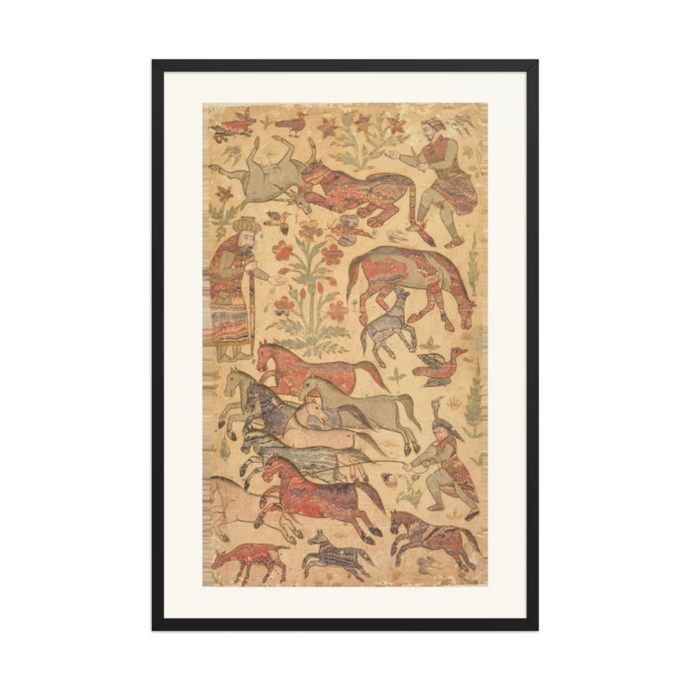 A marbled picture of Rustam catching Rakhsh — Restored Deccan Wall Art — view 7