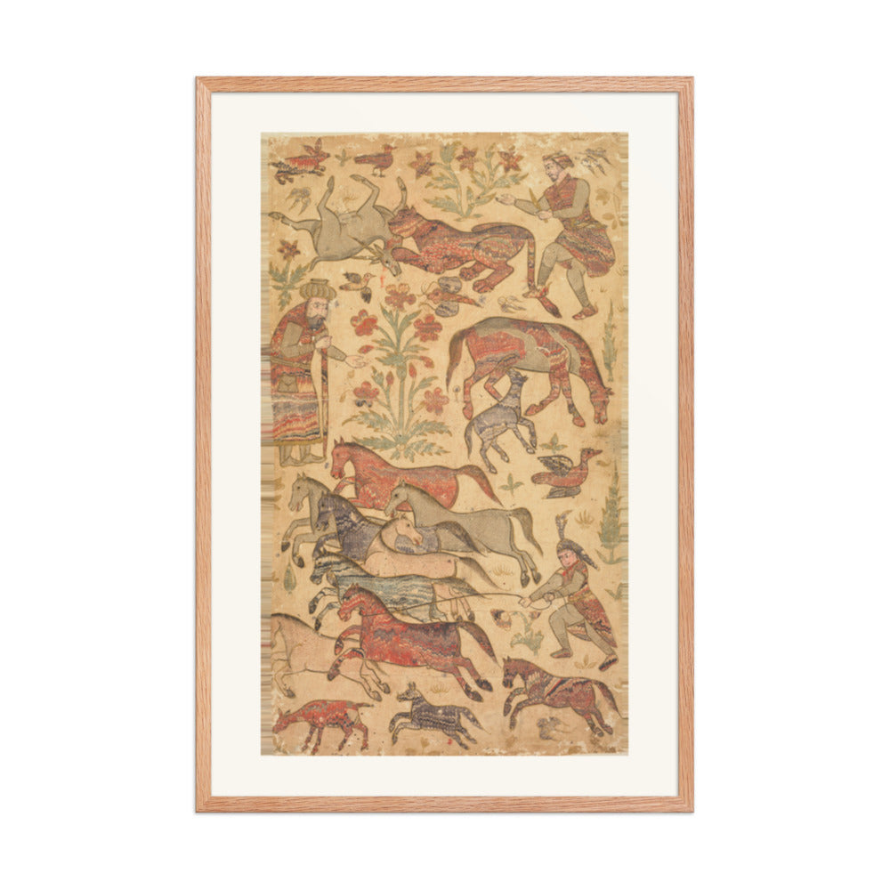 A marbled picture of Rustam catching Rakhsh — Restored Deccan Wall Art — view 8