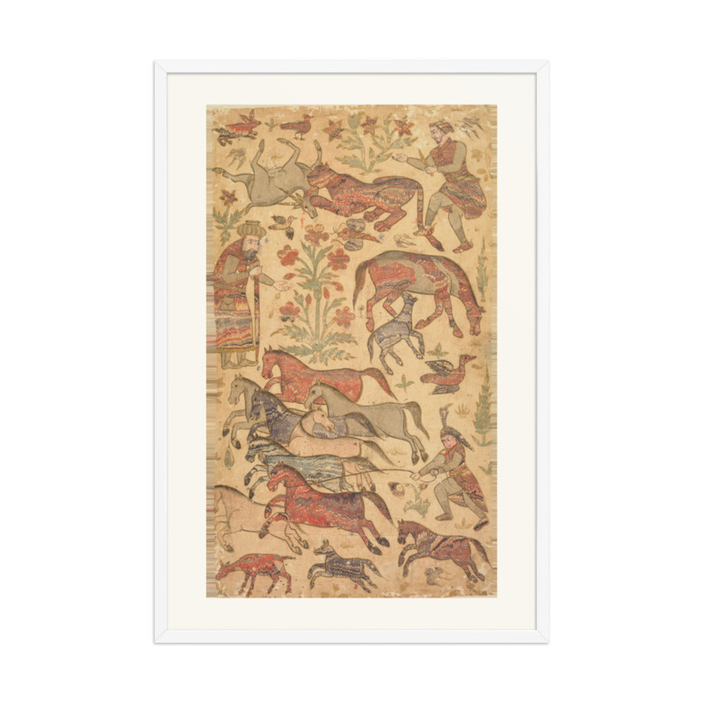 A marbled picture of Rustam catching Rakhsh — Restored Deccan Wall Art — view 9