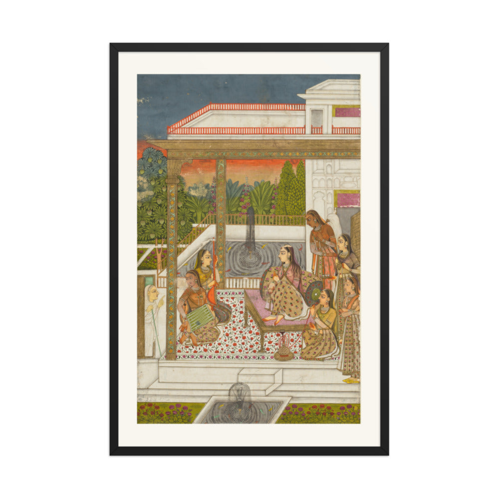 A princess with attendants on a terrace — Restored Deccan Wall Art — view 8